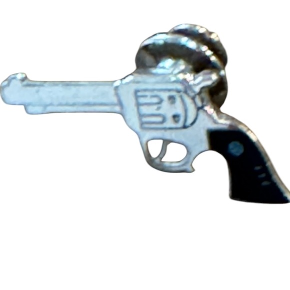 Silver and Black Enamel Gun Lapel Pin NWOT - Picture 4 of 4